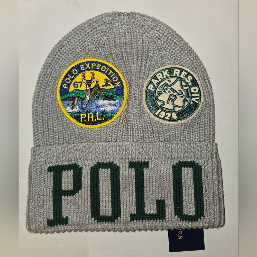 POLO RALPH LAUREN PATCHES KNIT BEANIE EXPEDITION PARK RES. 1924 HAT
